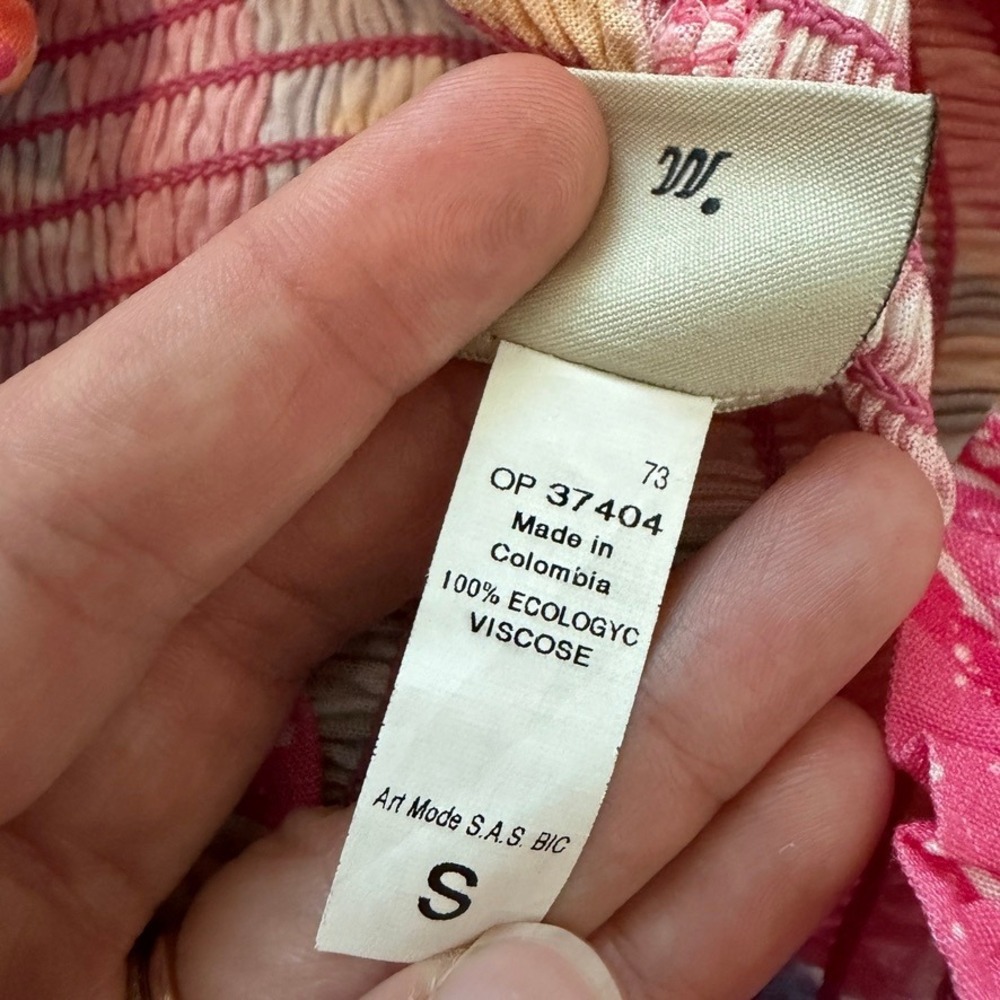Maaji Clarissa Mini Dress Womens S Pink Tropical Ruched Smocked Resort Vacation - Picture 5 of 7